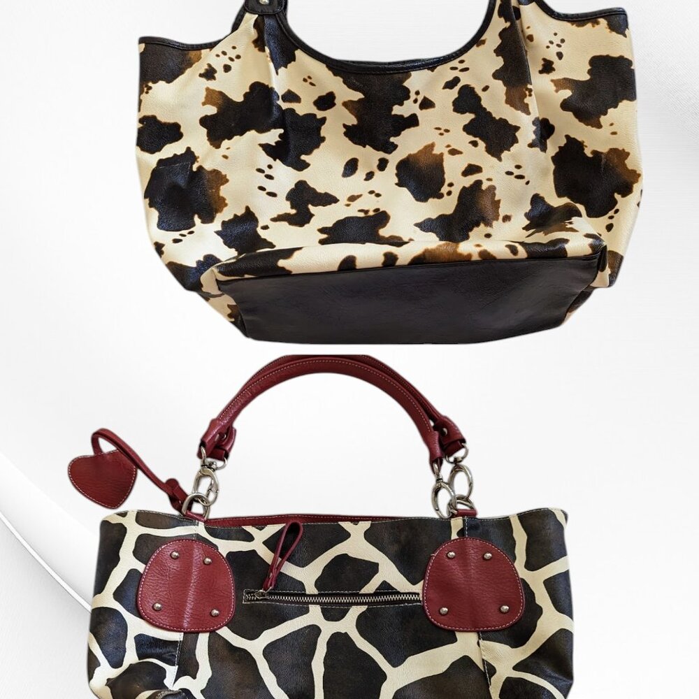 Bundle of two (2) large animal print purses